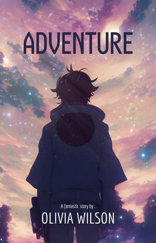 A man stands before a purple sky on the cover of an adventure book, evoking a sense of excitement and mystery.